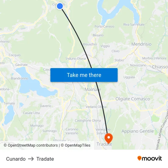 Cunardo to Tradate map