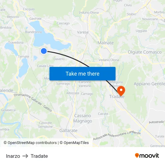 Inarzo to Tradate map