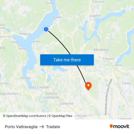 Porto Valtravaglia to Tradate map