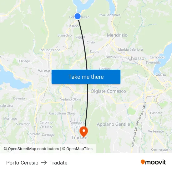 Porto Ceresio to Tradate map