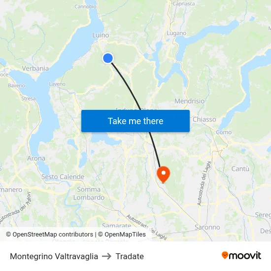 Montegrino Valtravaglia to Tradate map