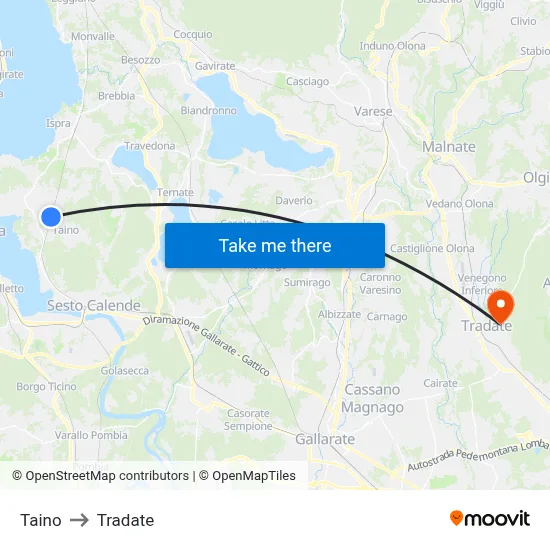 Taino to Tradate map