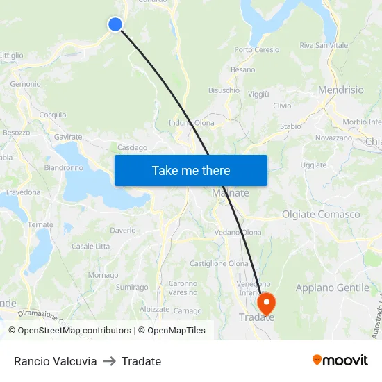 Rancio Valcuvia to Tradate map