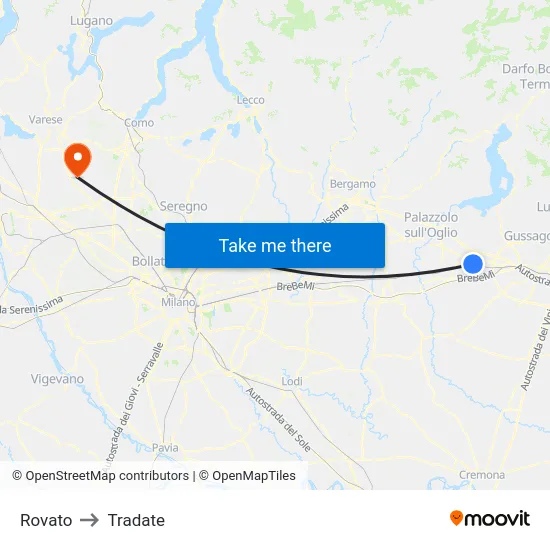 Rovato to Tradate map