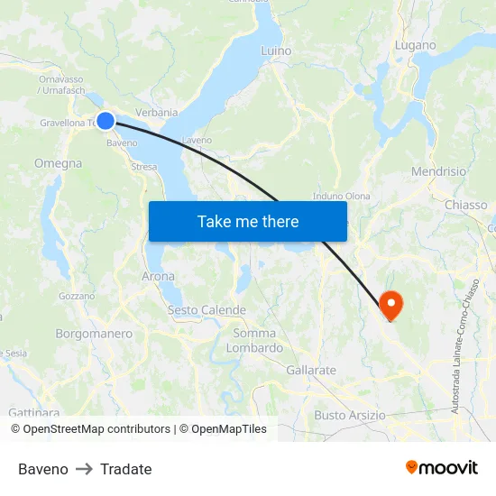 Baveno to Tradate map