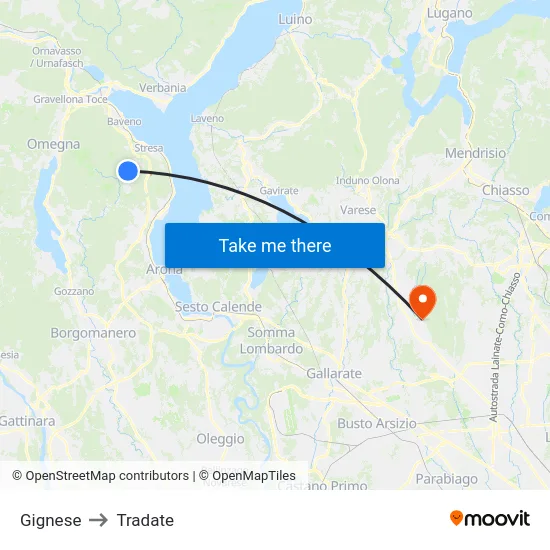 Gignese to Tradate map