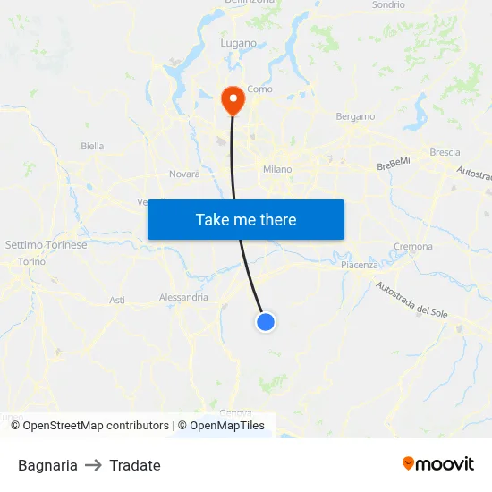 Bagnaria to Tradate map