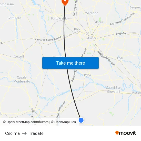 Cecima to Tradate map