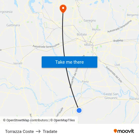 Torrazza Coste to Tradate map