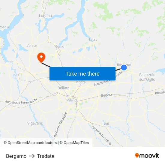 Bergamo to Tradate map
