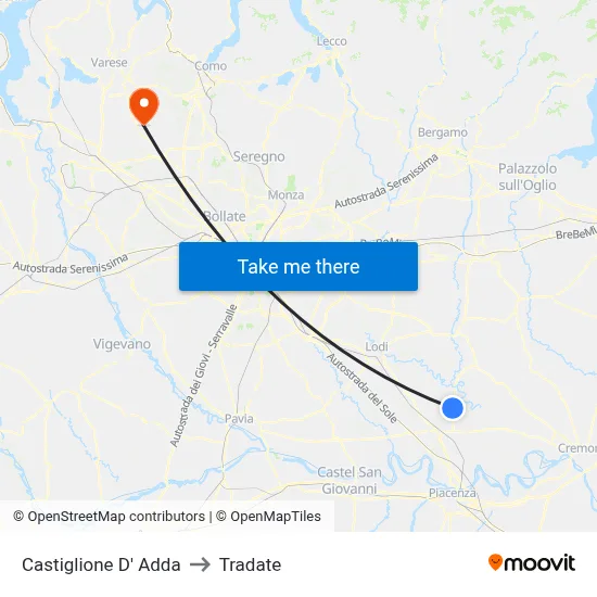 Castiglione D' Adda to Tradate map
