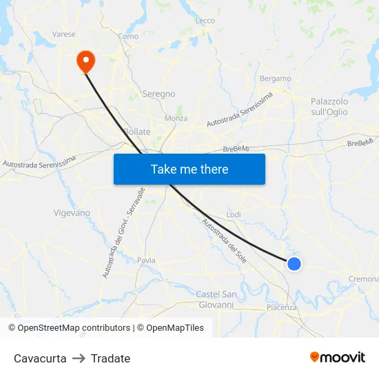 Cavacurta to Tradate map
