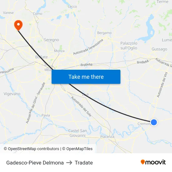 Gadesco-Pieve Delmona to Tradate map