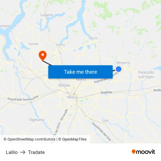 Lallio to Tradate map