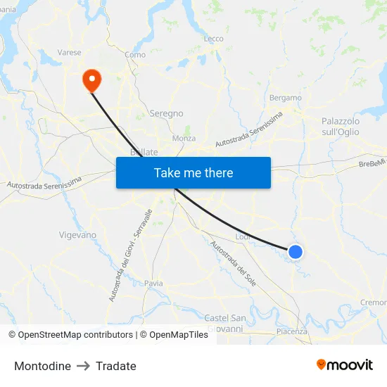 Montodine to Tradate map