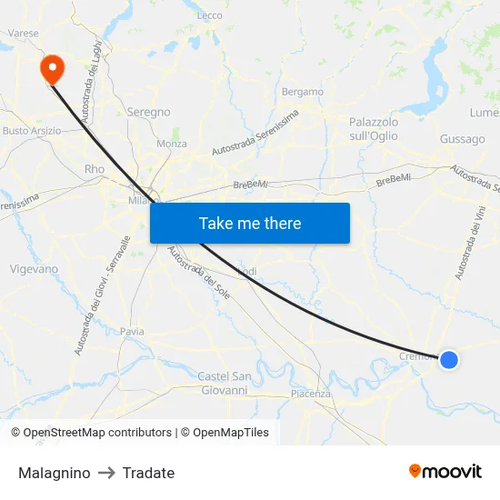 Malagnino to Tradate map