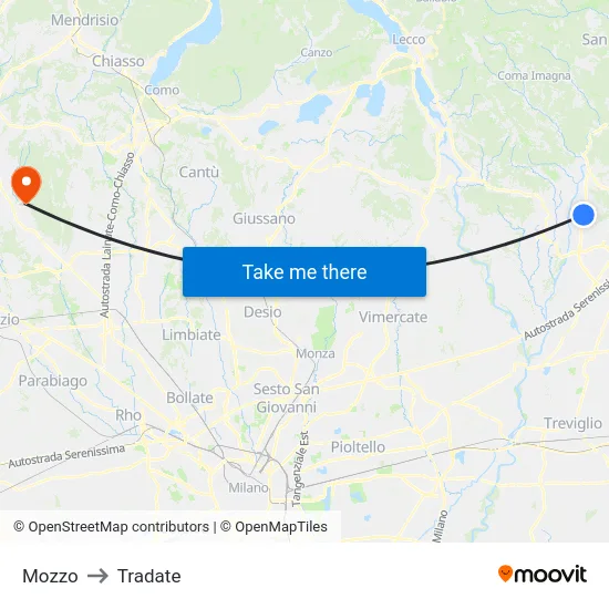 Mozzo to Tradate map