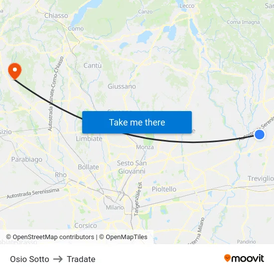 Osio Sotto to Tradate map