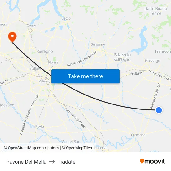 Pavone Del Mella to Tradate map