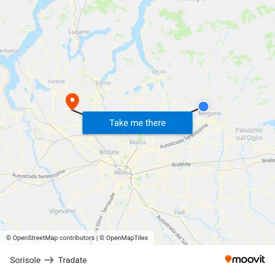 Sorisole to Tradate map