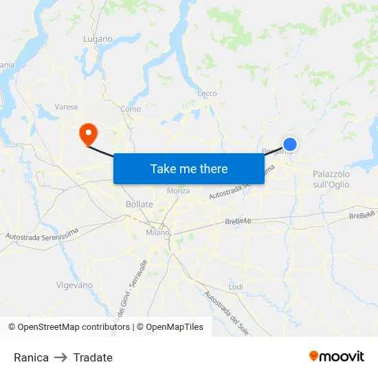 Ranica to Tradate map