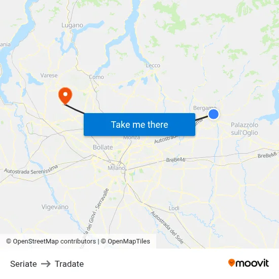 Seriate to Tradate map