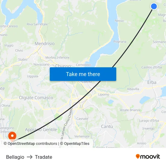 Bellagio to Tradate map