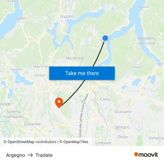 Argegno to Tradate map