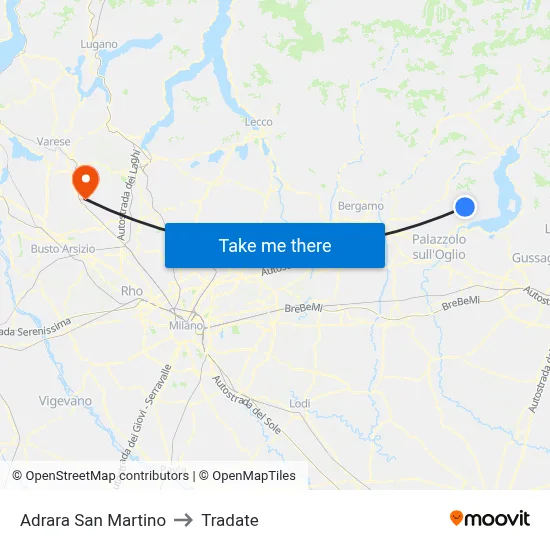 Adrara San Martino to Tradate map