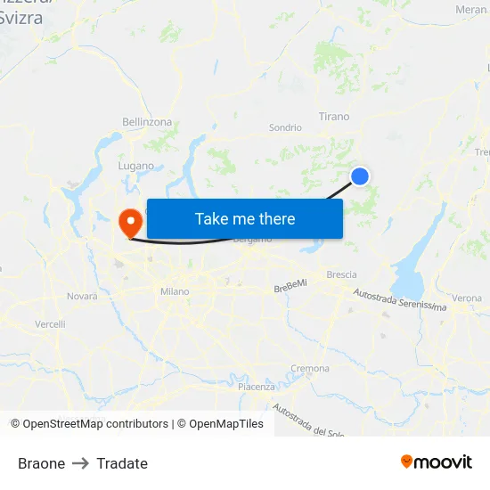 Braone to Tradate map