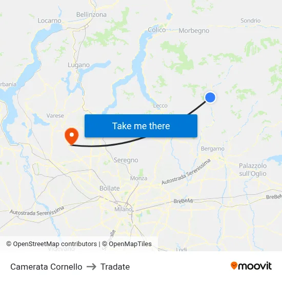 Camerata Cornello to Tradate map