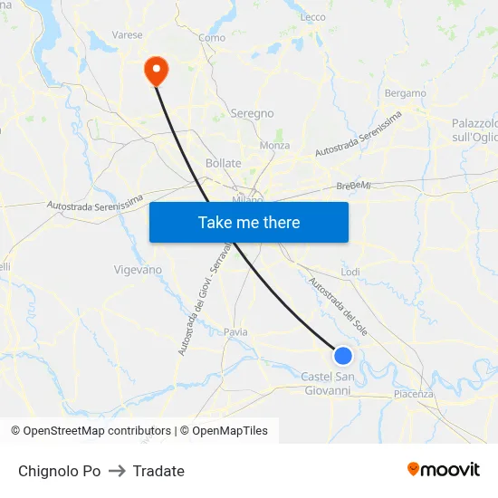 Chignolo Po to Tradate map