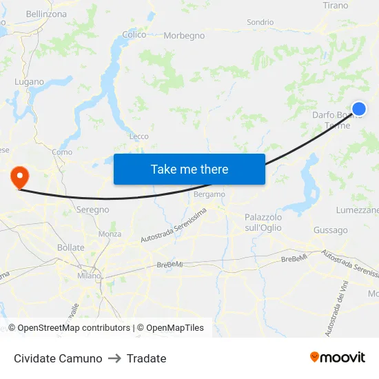 Cividate Camuno to Tradate map