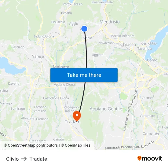 Clivio to Tradate map