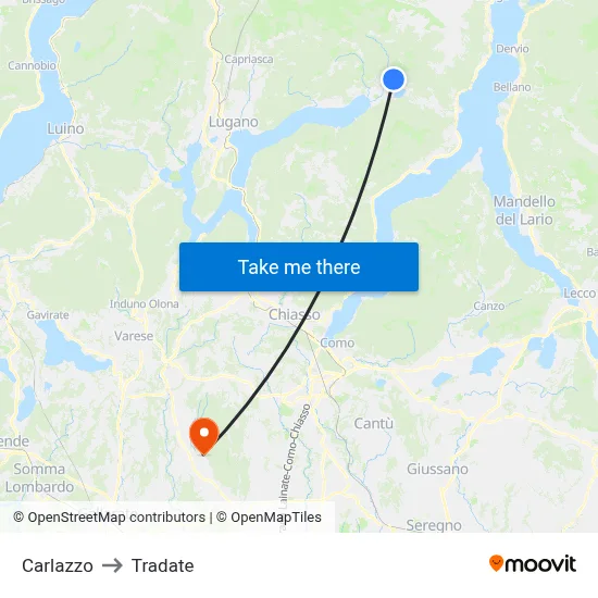Carlazzo to Tradate map