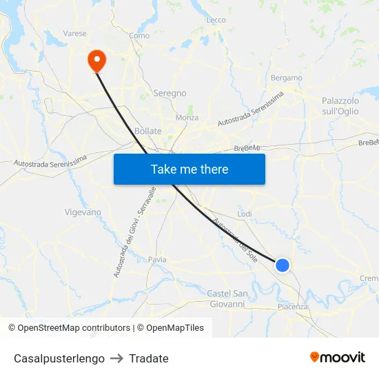 Casalpusterlengo to Tradate map
