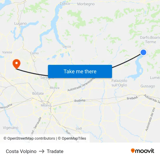 Costa Volpino to Tradate map