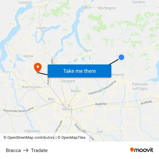 Bracca to Tradate map