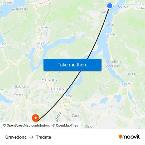 Gravedona to Tradate map