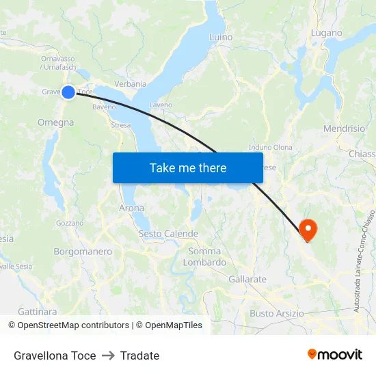 Gravellona Toce to Tradate map