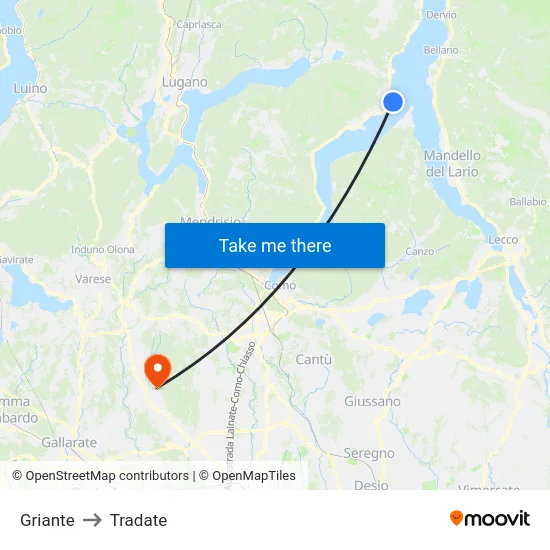 Griante to Tradate map