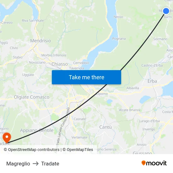 Magreglio to Tradate map