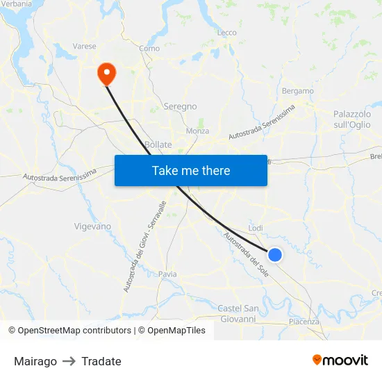 Mairago to Tradate map