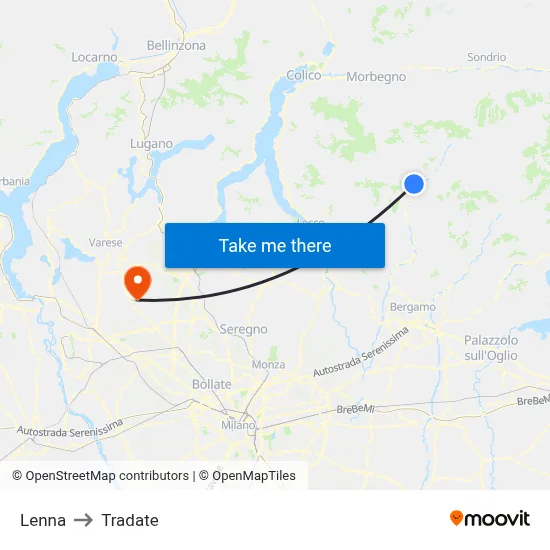 Lenna to Tradate map