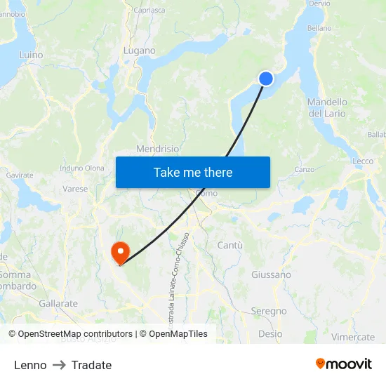 Lenno to Tradate map
