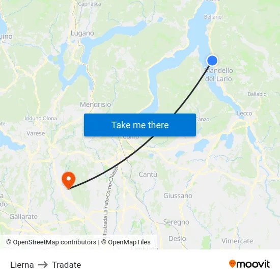 Lierna to Tradate map