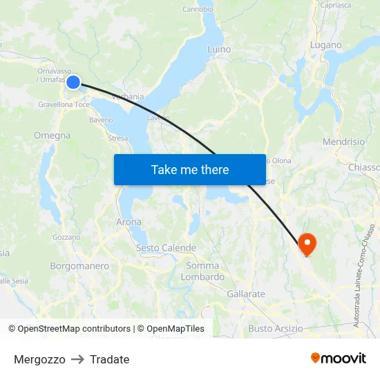 Mergozzo to Tradate map