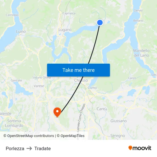 Porlezza to Tradate map