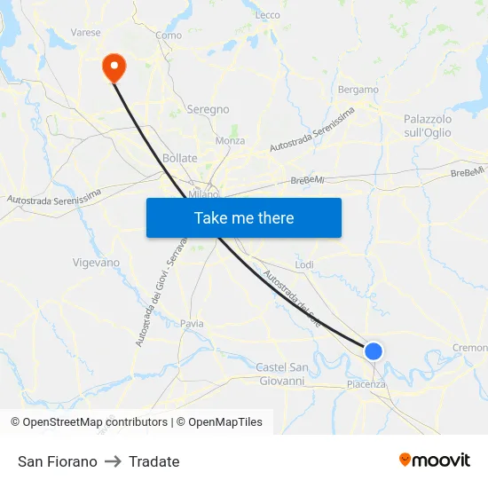 San Fiorano to Tradate map
