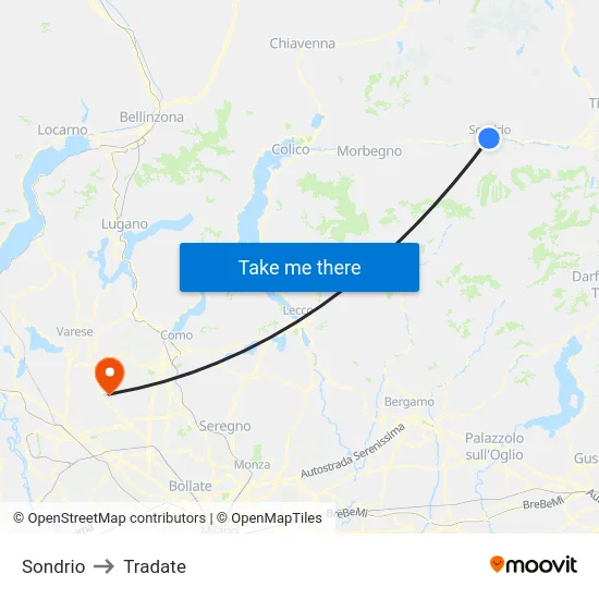 Sondrio to Tradate map